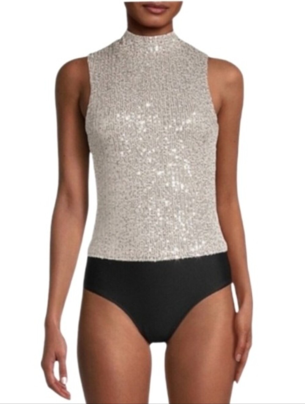 7 for all mankind Sleeveless Sequin Tank Style Mock Neck Bodysuit Silver Size M - Picture 17 of 17